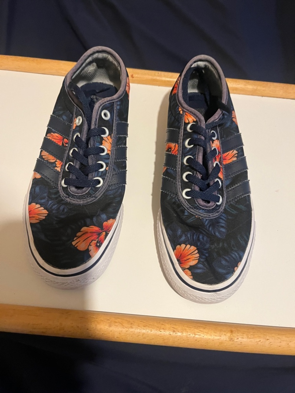 adidas Kids Navy Floral Lace-Up Sneakers with Orange Flowers